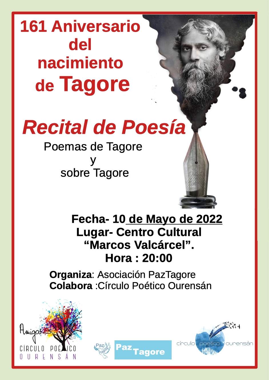 Cartel do 161 Aniversario do nacemento de Tagore.